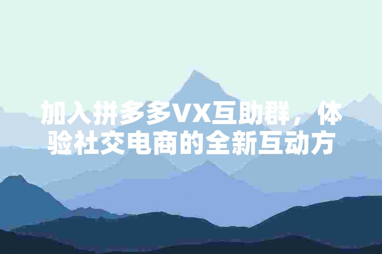 加入拼多多VX互助群，体验社交电商的全新互动方式。