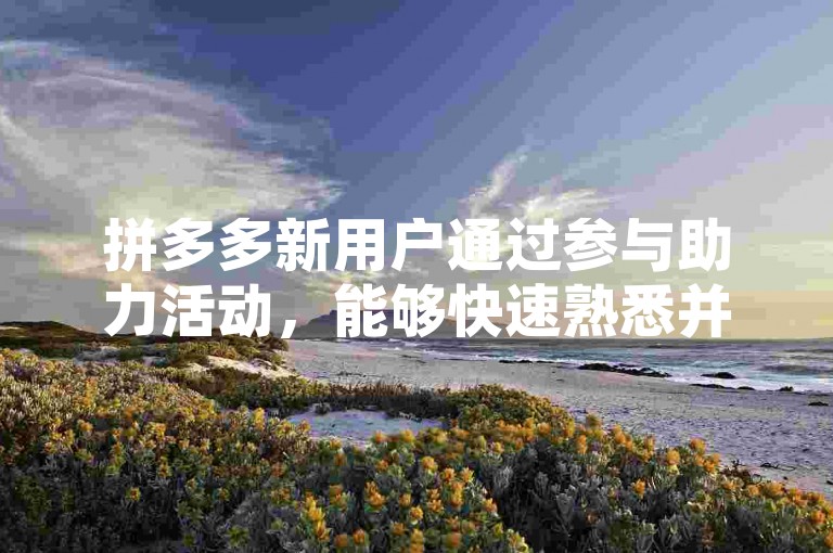 拼多多新用户通过参与助力活动，能够快速熟悉并融入这个充满活力的电商平台。
