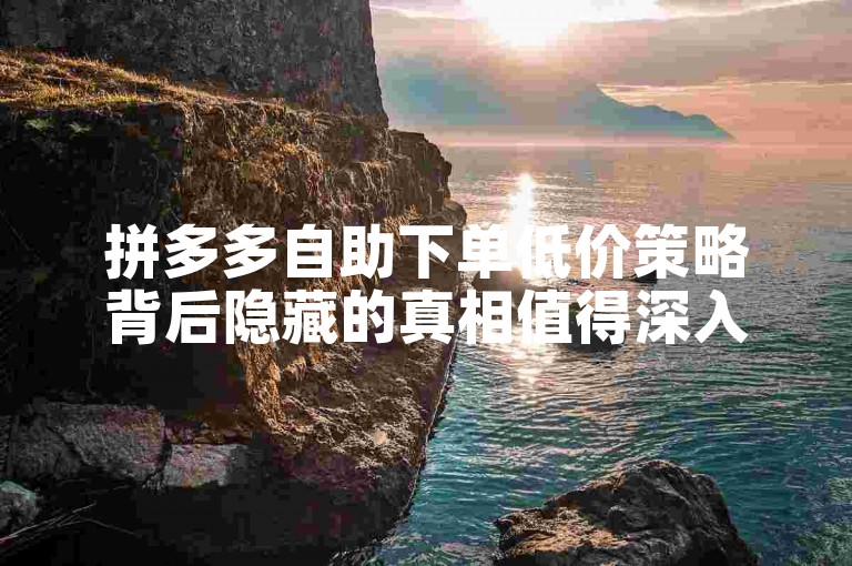 拼多多自助下单低价策略背后隐藏的真相值得深入剖析。