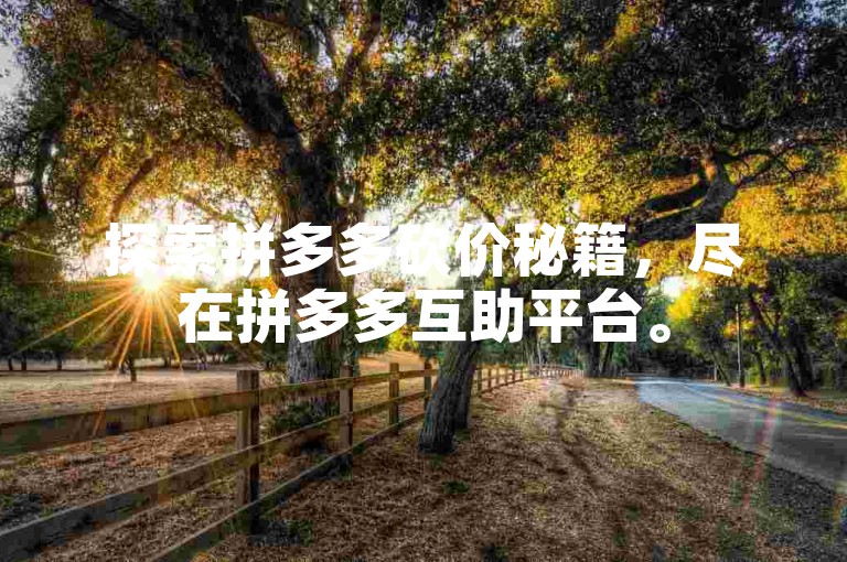 探索拼多多砍价秘籍，尽在拼多多互助平台。
