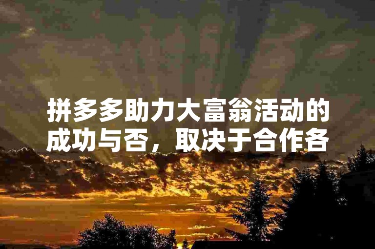 拼多多助力大富翁活动的成功与否，取决于合作各方的协同效应及市场策略的有效执行。