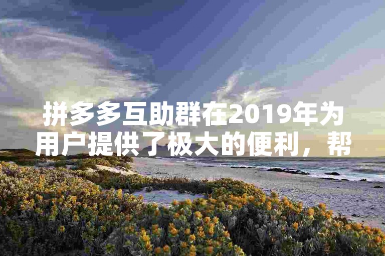 拼多多互助群在2019年为用户提供了极大的便利，帮助他们更有效地参与平台活动。