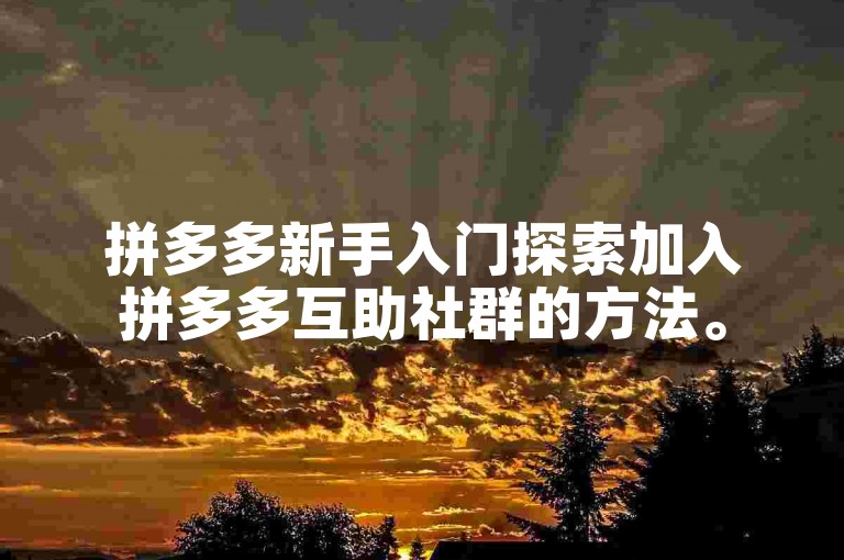 拼多多新手入门探索加入拼多多互助社群的方法。