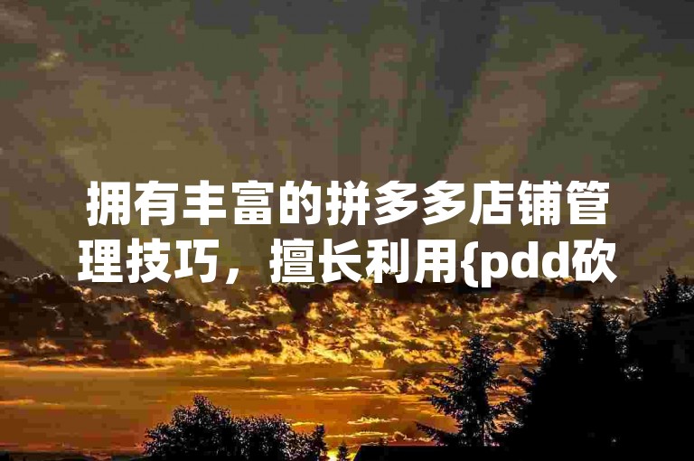 拥有丰富的拼多多店铺管理技巧，擅长利用{pdd砍价平台}进行有效促销。