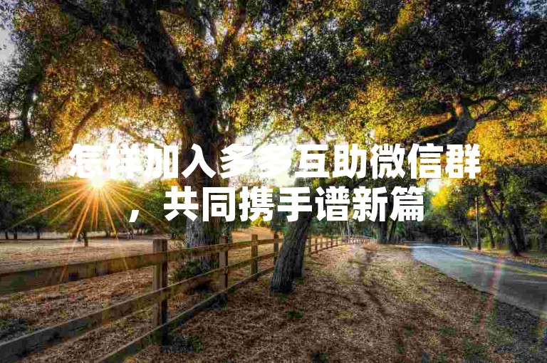 怎样加入多多互助微信群，共同携手谱新篇