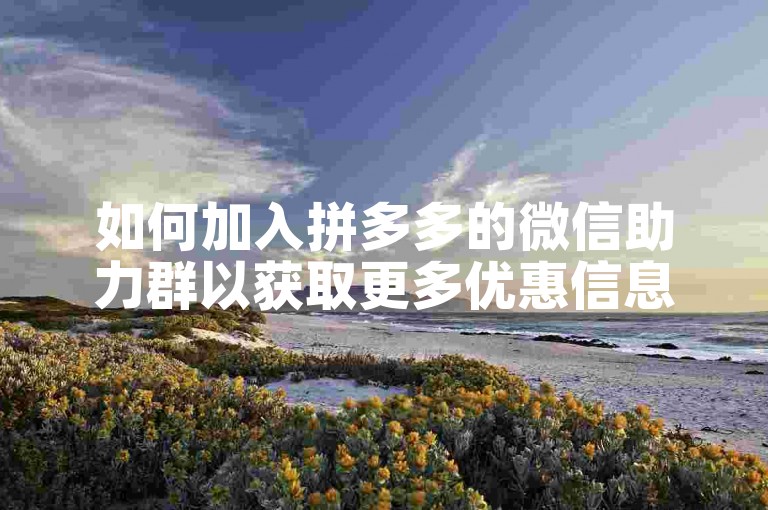 如何加入拼多多的微信助力群以获取更多优惠信息？