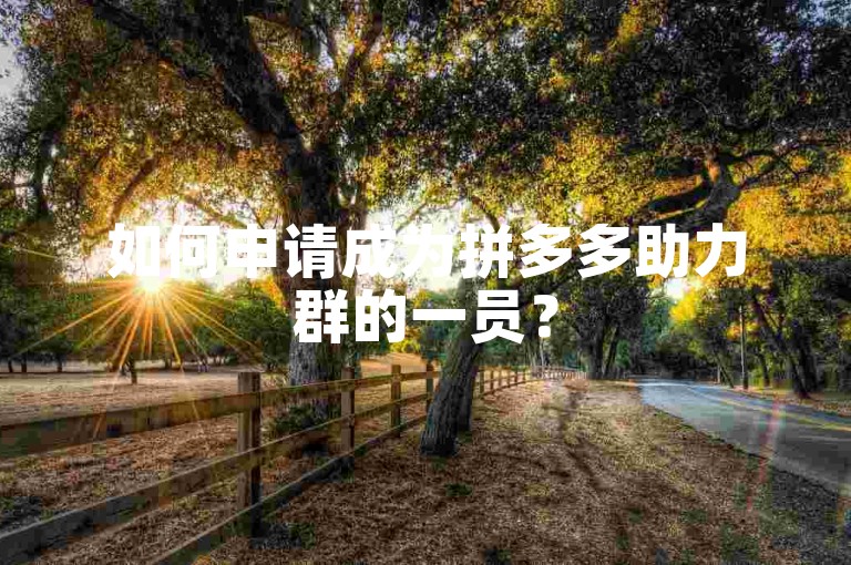 如何申请成为拼多多助力群的一员？